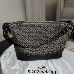 Coach Black and Gray Signature Shoulder Bag